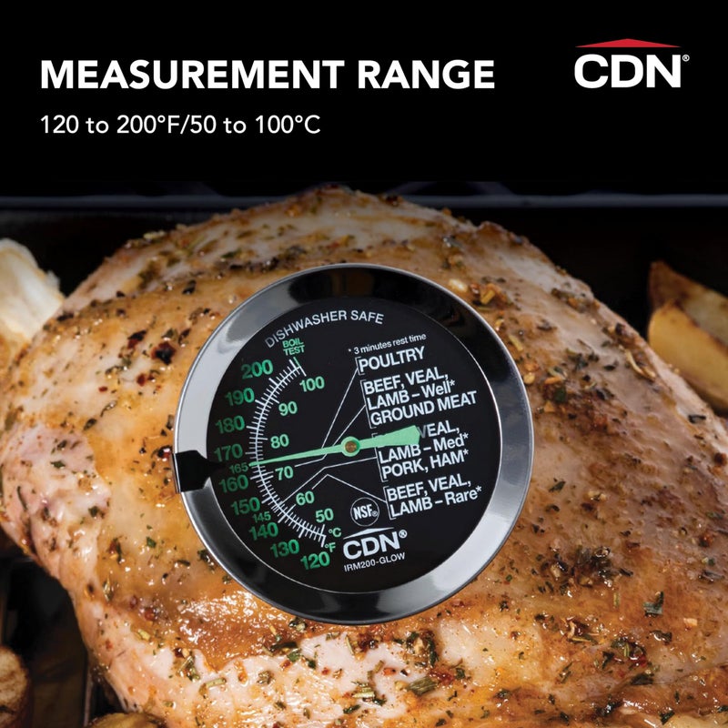 CDN ترمومتر لحم مقاوم للفرن CDN - قرص مضيء | ProAccurate® | مقاوم للماء | 2" قرص | للشواء، الدواجن، اللحم البقري | قابل لإعادة المعايرة | سهل القراءة | IRM200-GLOW - Image 3